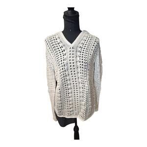 EDDIE BAUER Women's White Baja Hooded Sweater Pullover Long Sleeve Size Med NWT